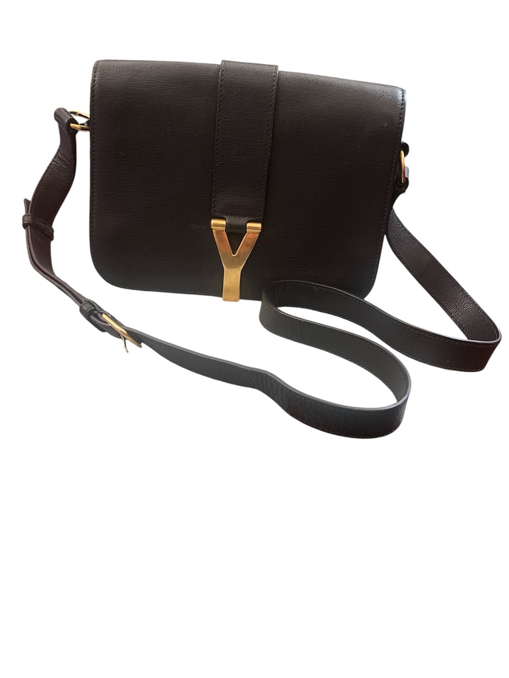 Saint Laurent Style Black Leather Y-Closure Crossbody Bag